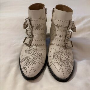 Chloe Studded Cream Ankle Boots with Buckle Straps